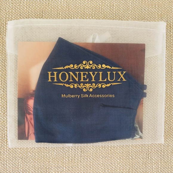 Honeylux NWOT Navy 22 Momme Mulberry Silk Adjustable Face Mask - Picture 4 of 5